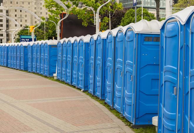 Seasonal porta potty units set up at a Martinsville, Indiana venue