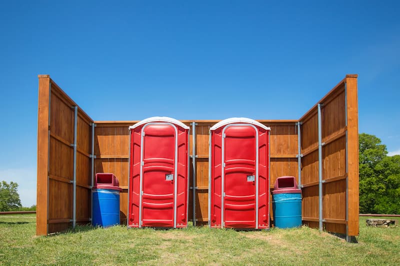 Short-term porta potty units staged for delivery in Martinsville, Indiana